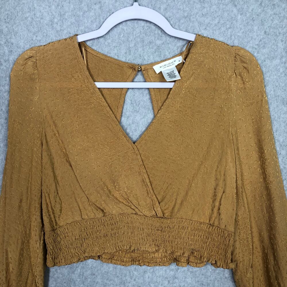 Kirious‎ Shirt Womens Small Gold Blouse Crop Open Back Twee Festival Animal Mob - Picture 2 of 11